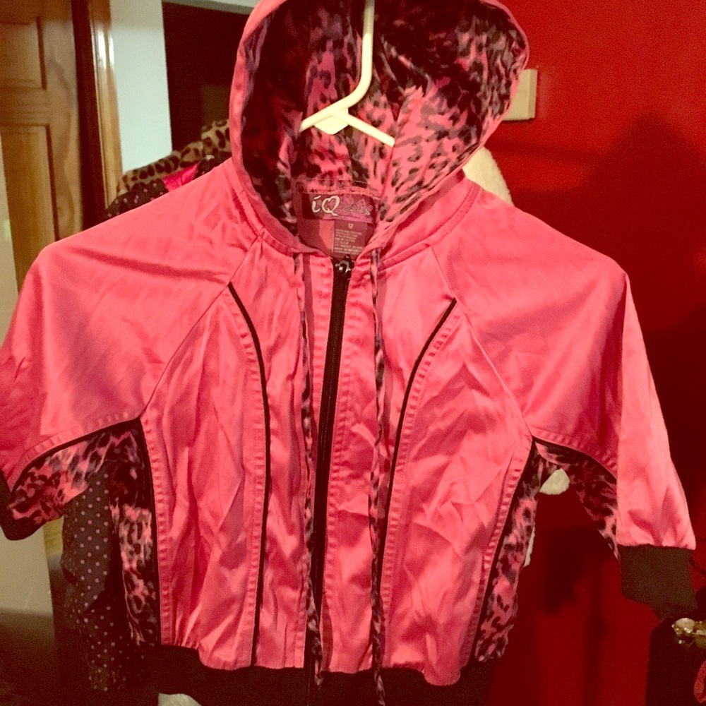 Satin fuchsia cheetah hooded jacket Girls,12